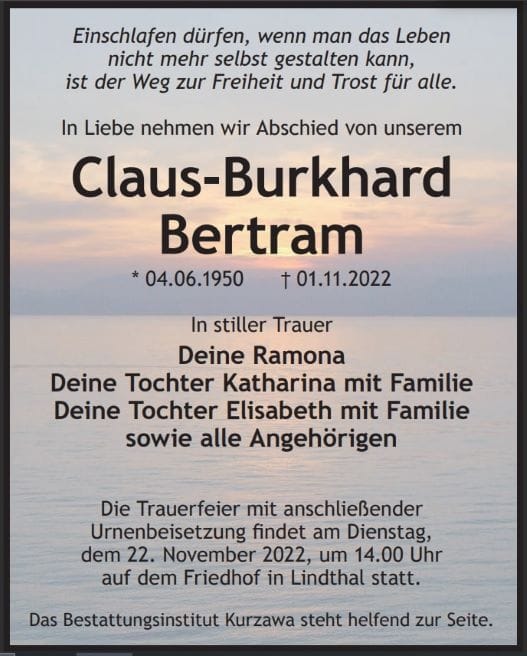 Traueranzeige Claus-Burkhard Bertram